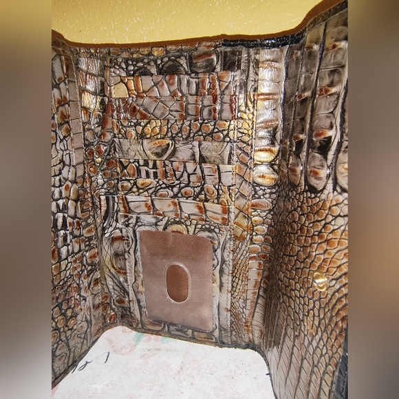 Brahmin Bronze Croc Embossed Trifold Wallet - Picture 8 of 11